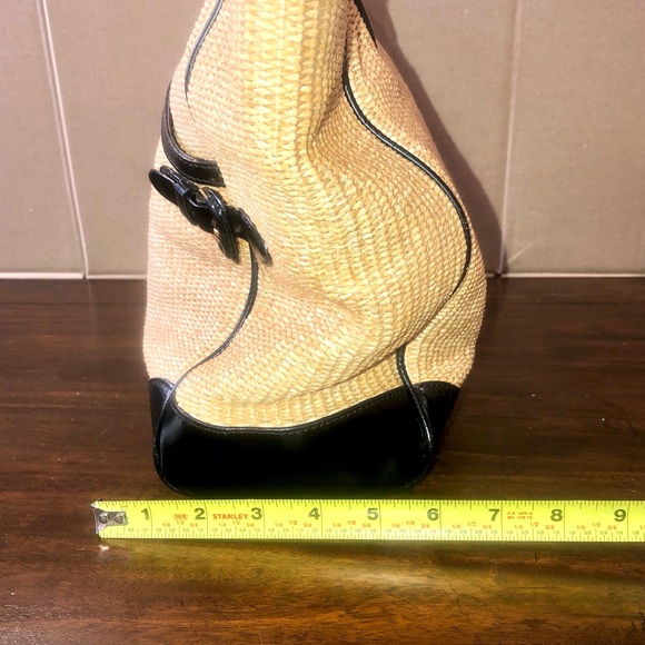 RALPH LAUREN Top Zipper Closure Black Handle Wicker Shoulder Bag with Storage - Picture 11 of 17